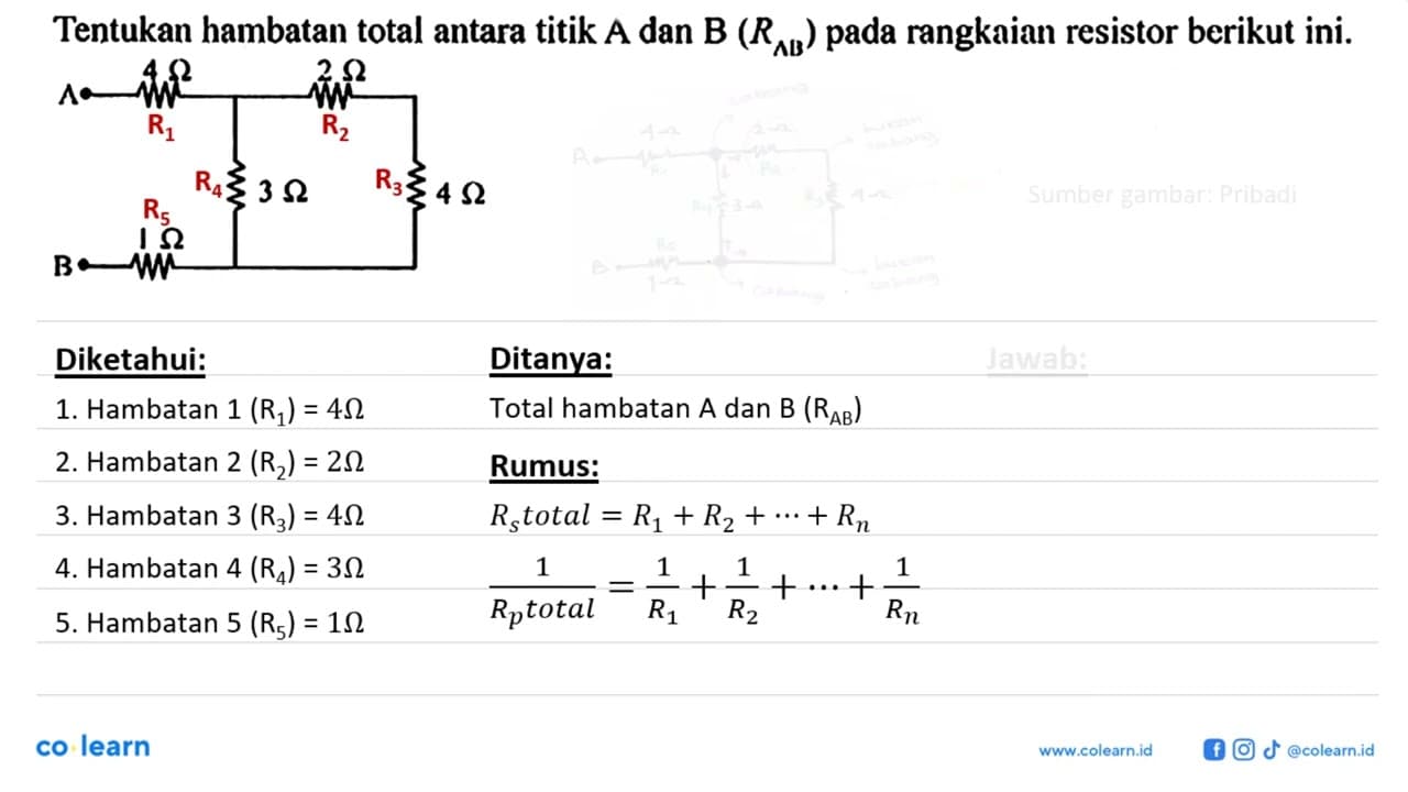 Tentukan hambatan total antara titik A dan B (RAB) pada