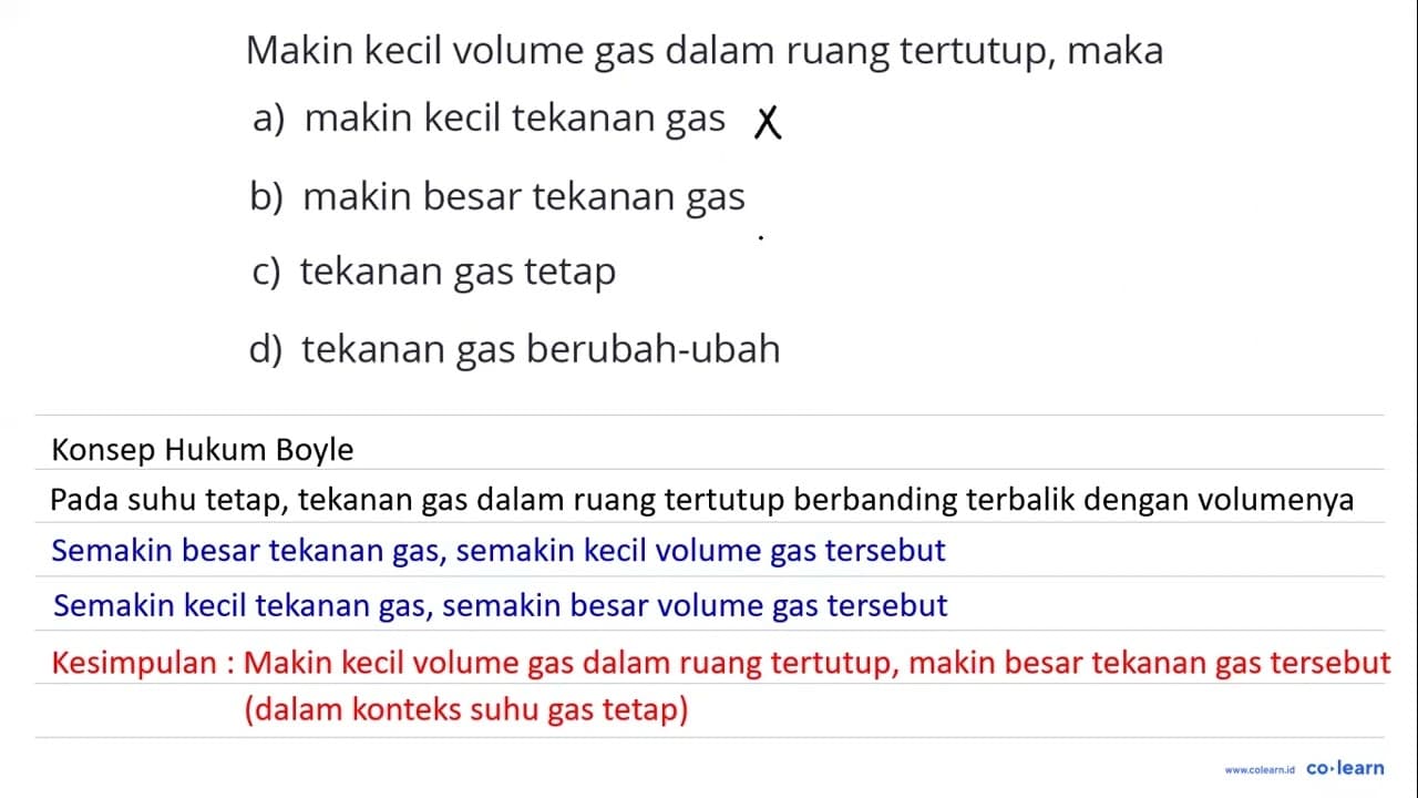 Makin kecil volume gas dalam ruang tertutup, maka