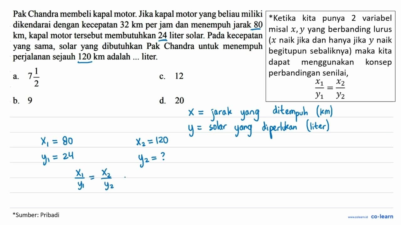 Pak Chandra membeli kapal motor. Jika kapal motor yang