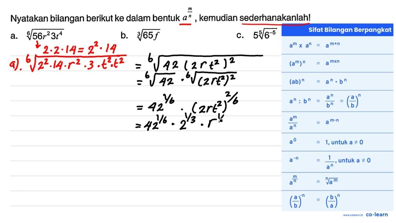 Nyatakan bilangan berikut ke dalam bentuk a^((m)/(n)) ,