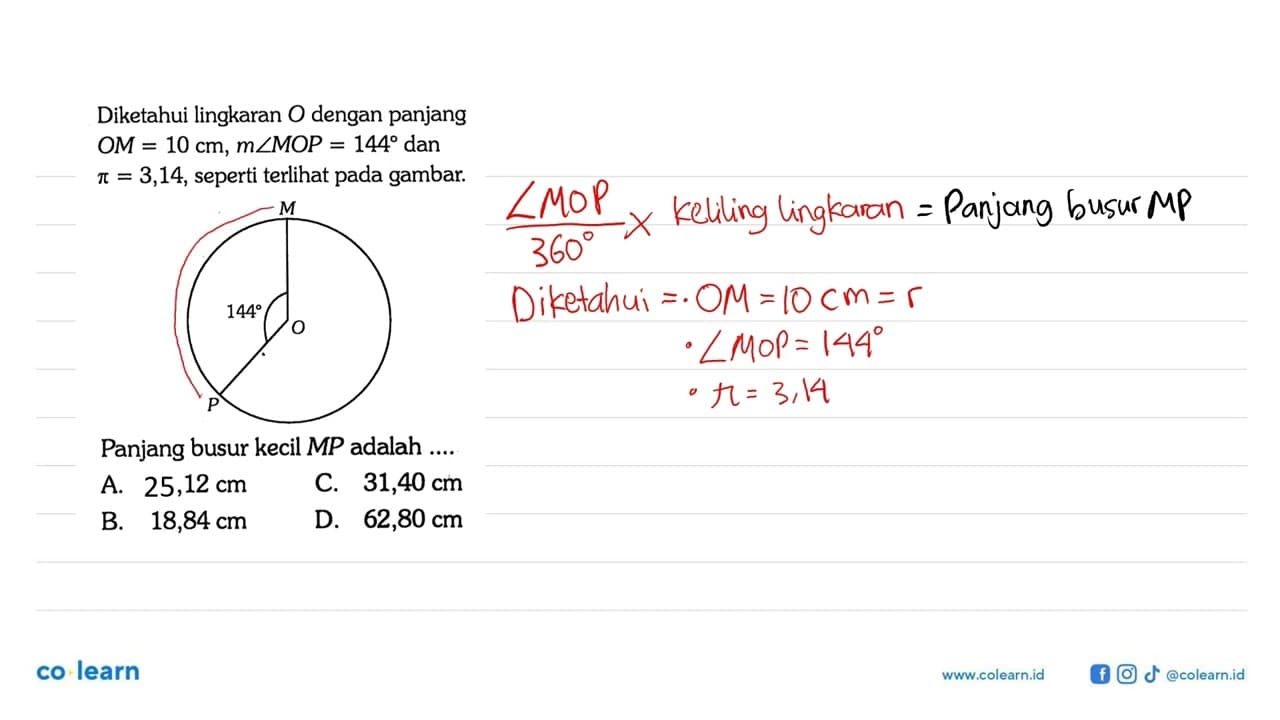 Diketahui lingkaran O dengan panjang OM=10 cm, m sudut