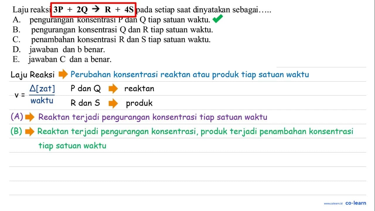 Laju reaksi 3P +{2) {Q) -> {R)+{4 S) pada setiap saat