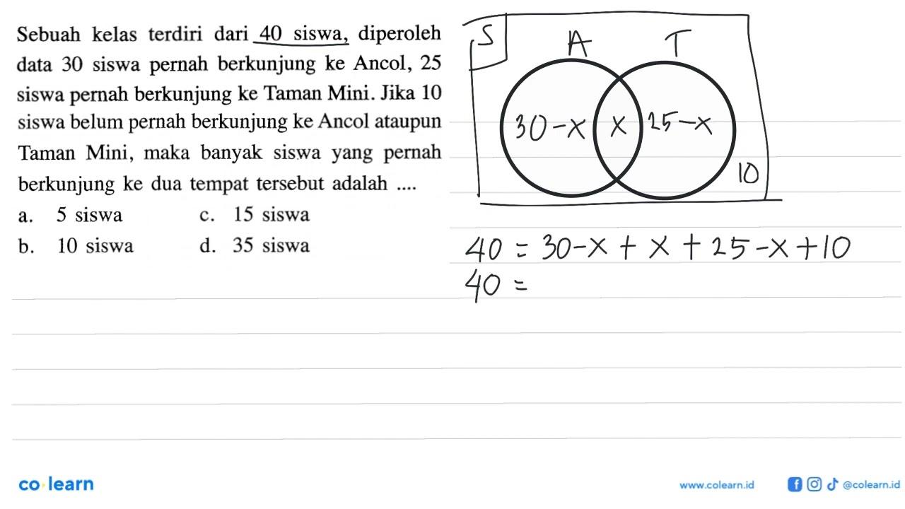 Sebuah kelas terdiri dari 40 siswa, diperoleh data 30 siswa