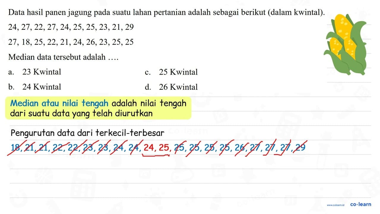 Data hasil panen jagung pada suatu lahan pertanian adalah