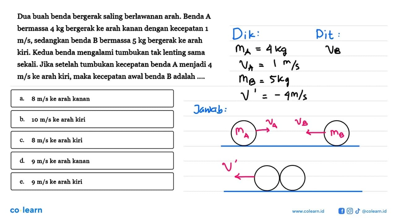 Dua buah benda bergerak saling berlawanan arah. Benda A