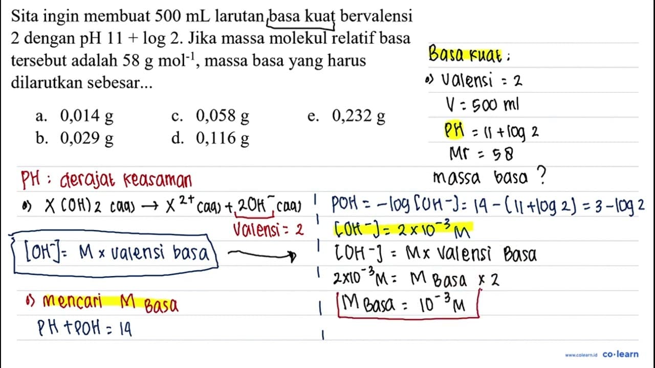 Sita ingin membuat 500 ~mL larutan basa kuat bervalensi 2