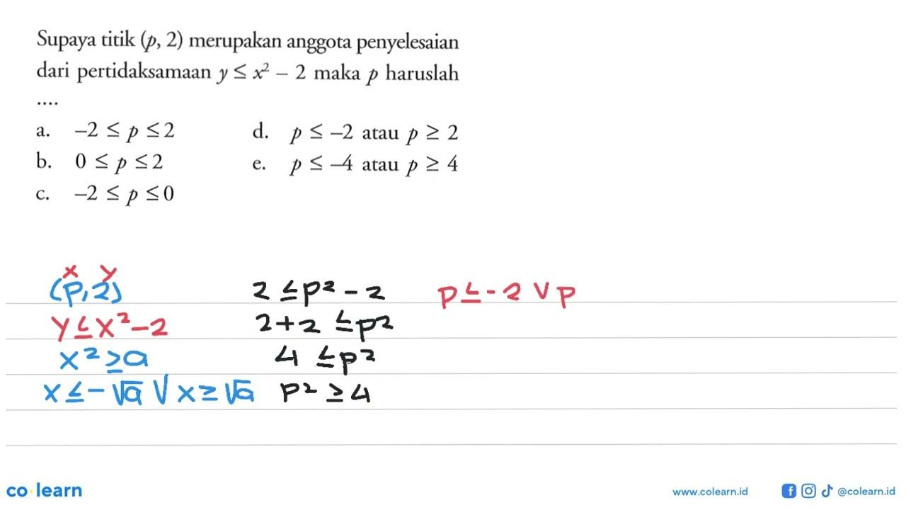 Supaya titik (p, 2) merupakan anggota penyelesaian dari