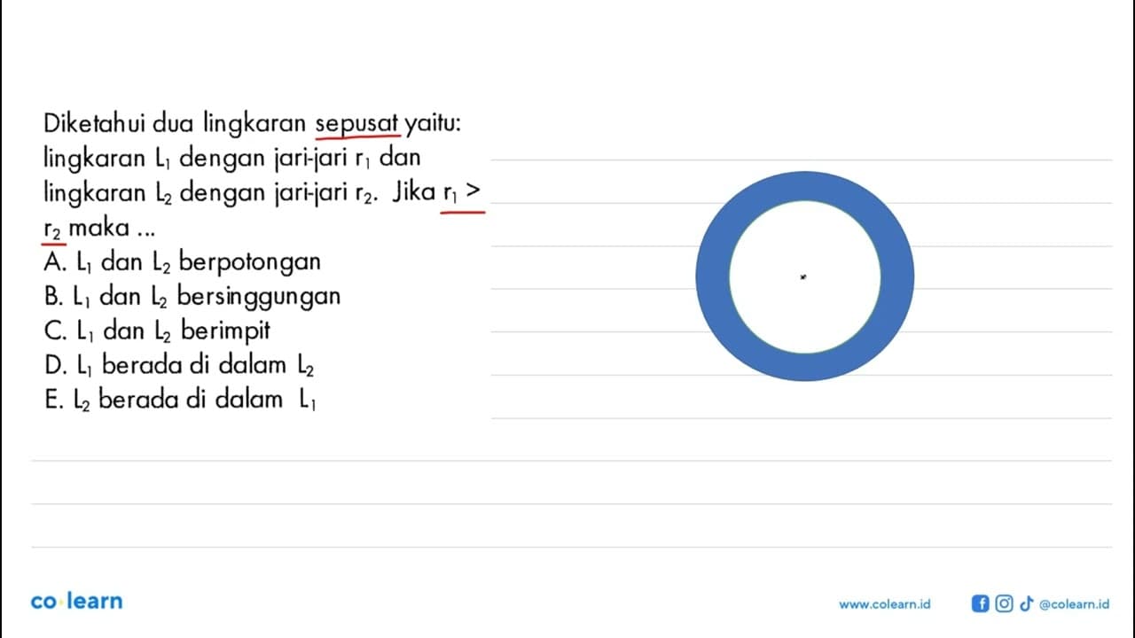 Diketahui dua lingkaran sepusat yaitu: lingkaran L1 dengan