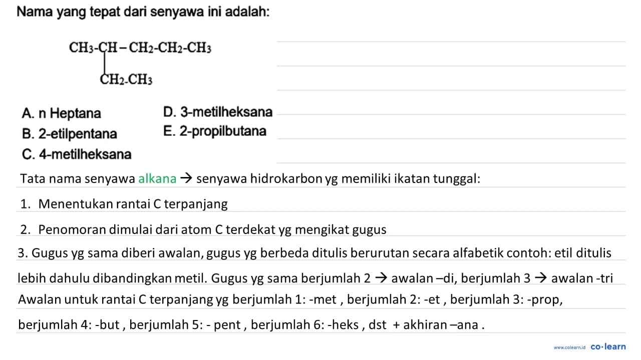 Nama yang tepat dari senyawa ini adalah: CH3-CH-CH2-CH2-CH3