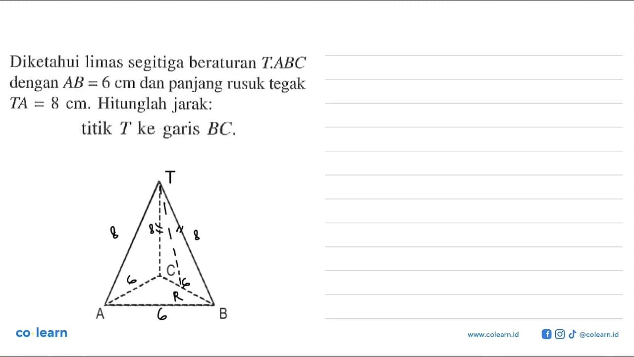 Diketahui limas segitiga beraturan TABC dengan AB = 6 cm