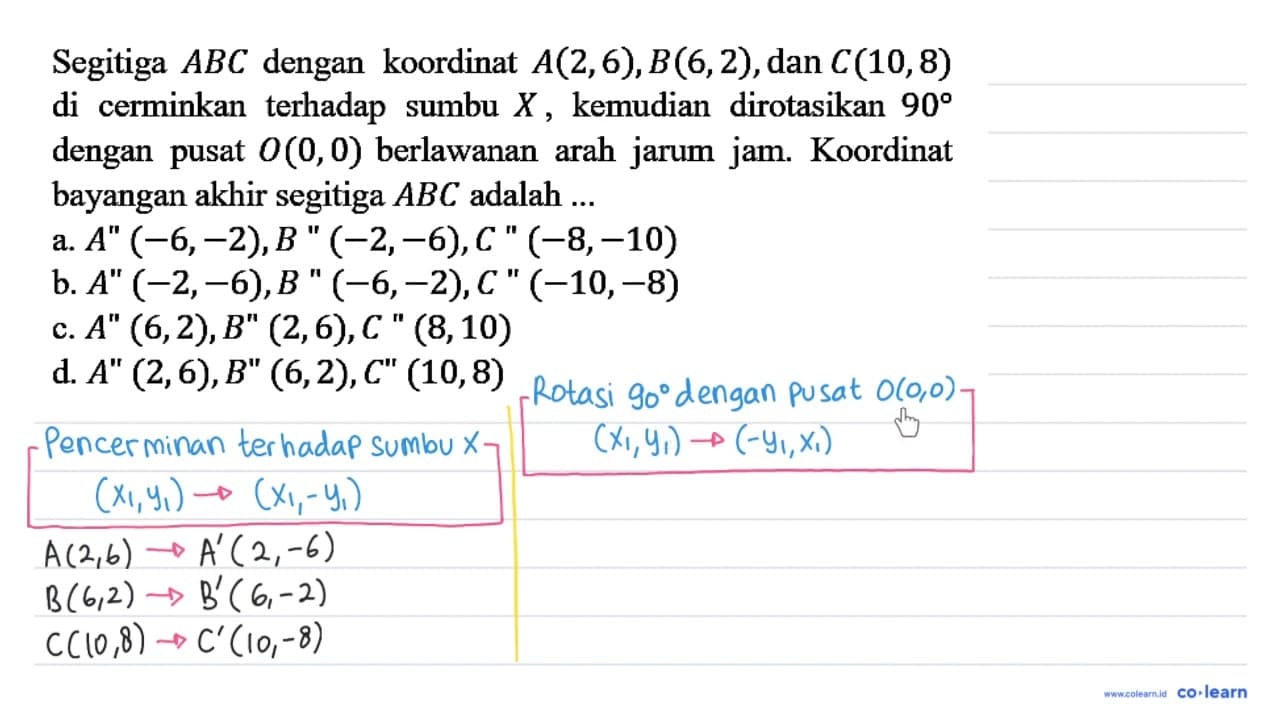 Segitga ABC dengan koordinat A, B dan C di cerminkan