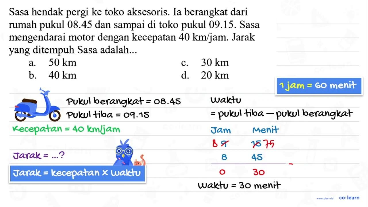 Sasa hendak pergi ke toko aksesoris. Ia berangkat dari