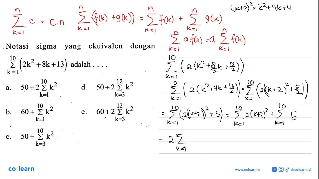 Notasi sigma yang ekuivalen dengan sigma k=1 10