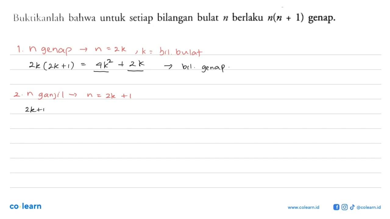 Buktikanlah bahwa untuk setiap bilangan bulat n berlaku