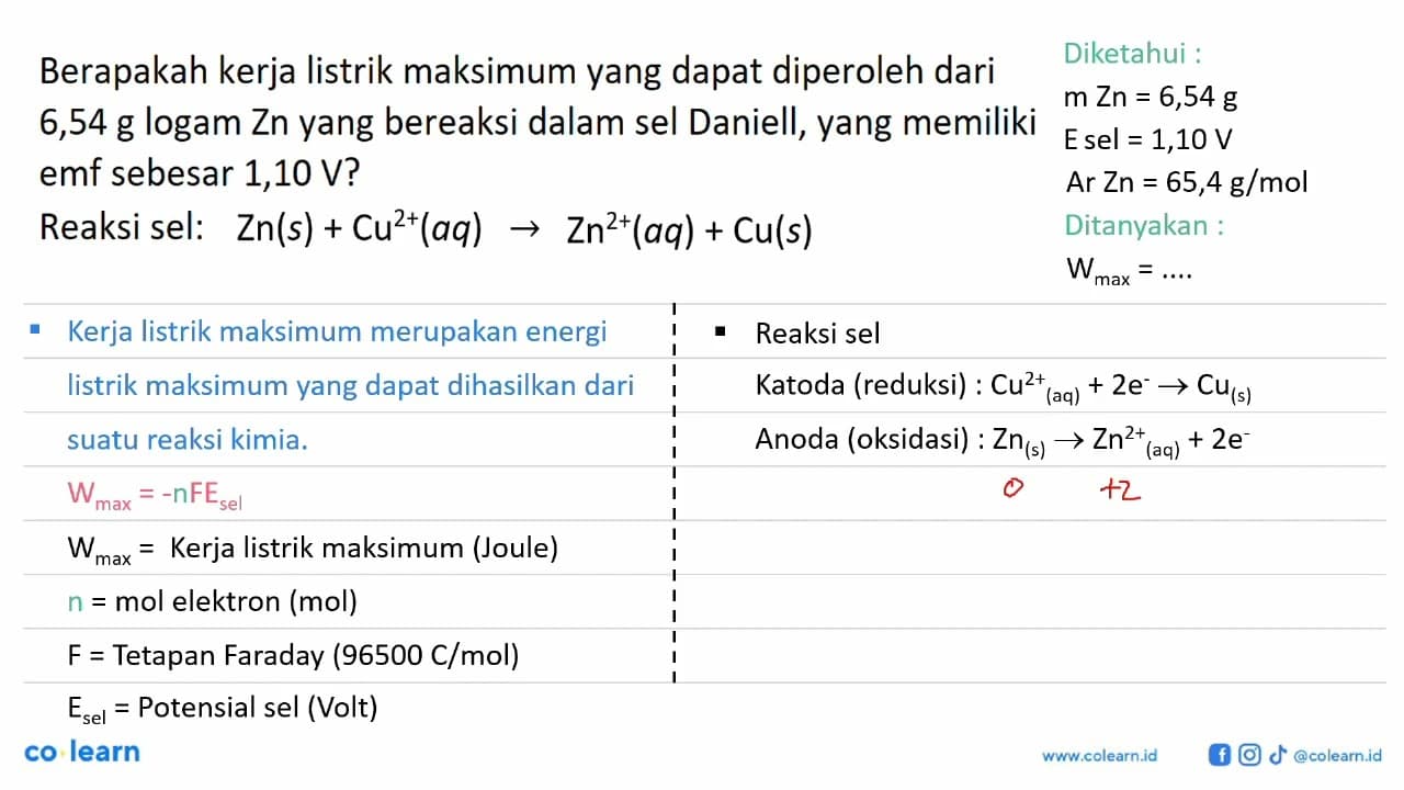 Berapakah kerja listrik maksimum yang dapat diperoleh dari