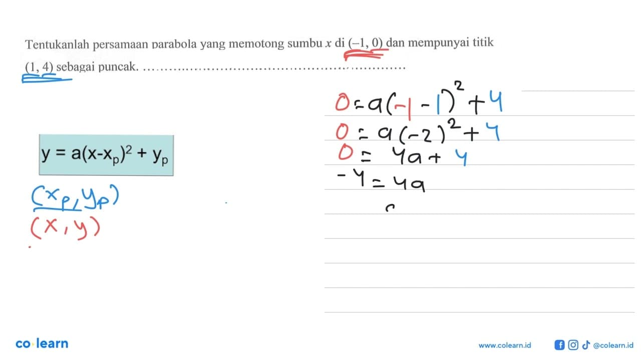 Tentukanlah persamaan parabola yang memotong sumbu x di