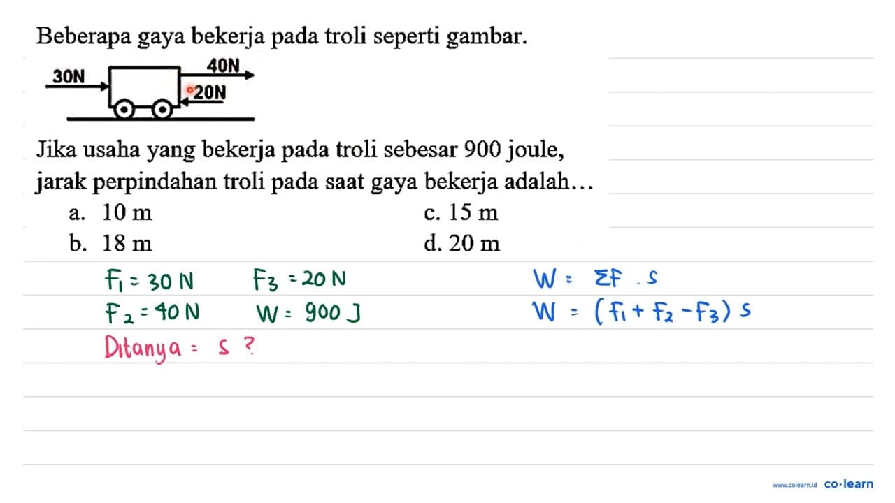 Beberapa gaya bekerja pada troli seperti gambar. 30 N 40 N