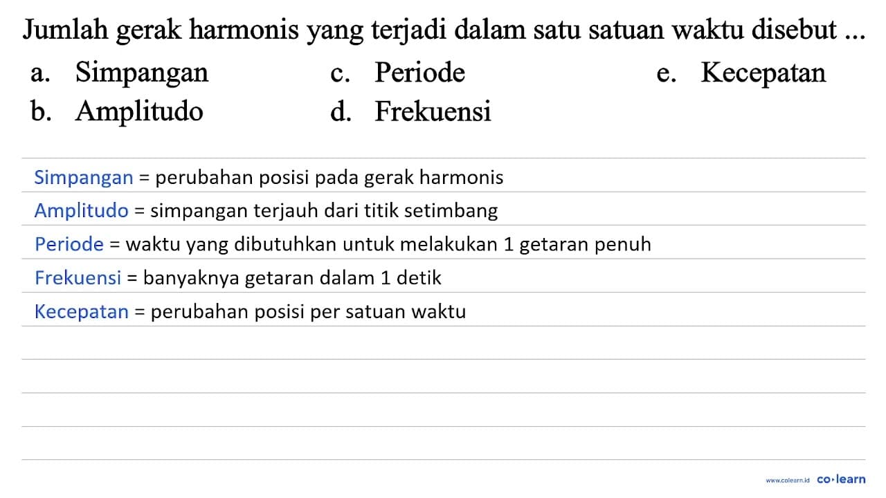 Jumlah gerak harmonis yang terjadi dalam satu satuan waktu