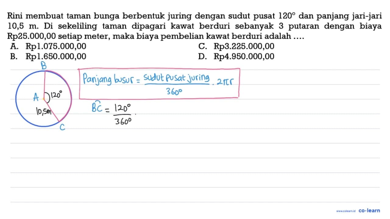 Rini membuat taman bunga berbentuk juring dengan sudut