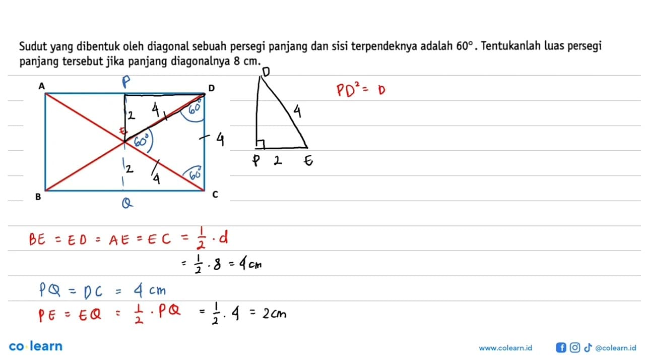 Sudut yang dibentuk oleh diagonal sebuah persegi panjang