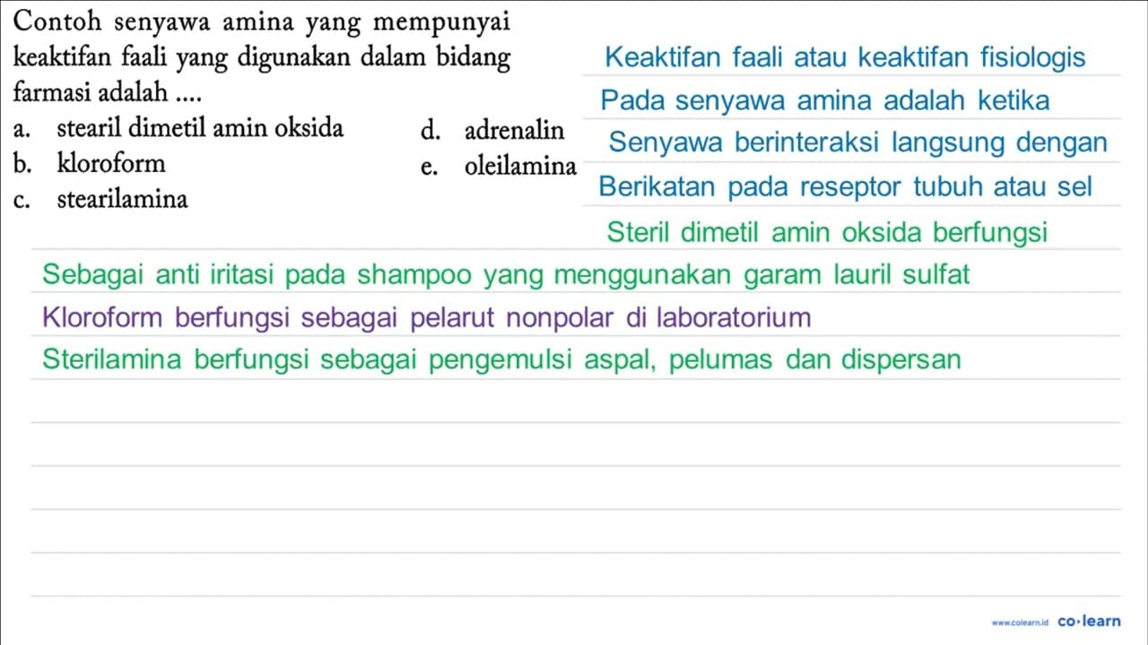 Contoh senyawa amina yang mempunyai keaktifan faali yang