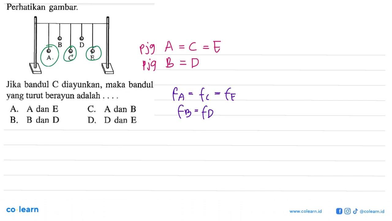 Perhatikan gambar.A B C D EJika bandul C diayunkan, maka