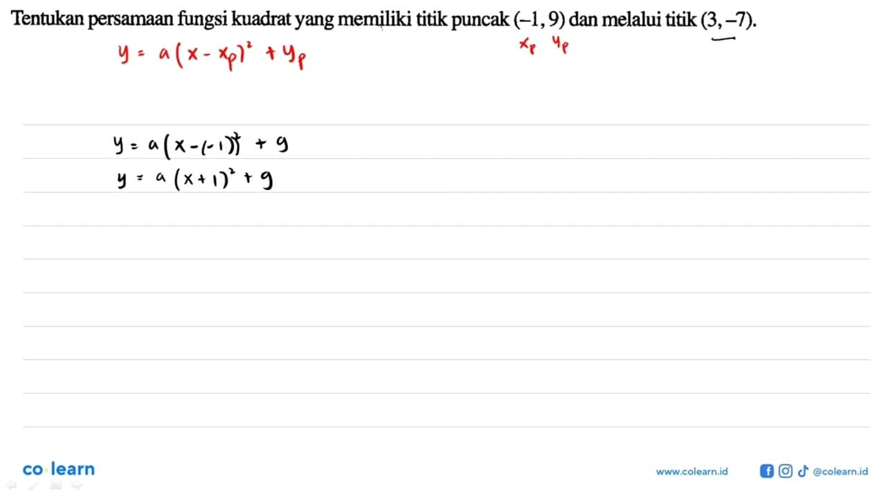 Tentukan persamaan fungsi kuadrat yang memiliki titik