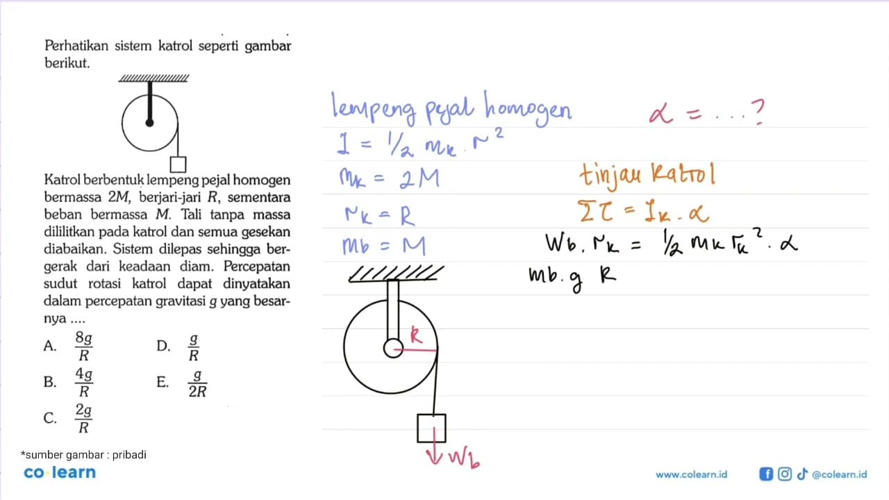 Perhatikan sistem katrol seperti gambar berikut. Katrol