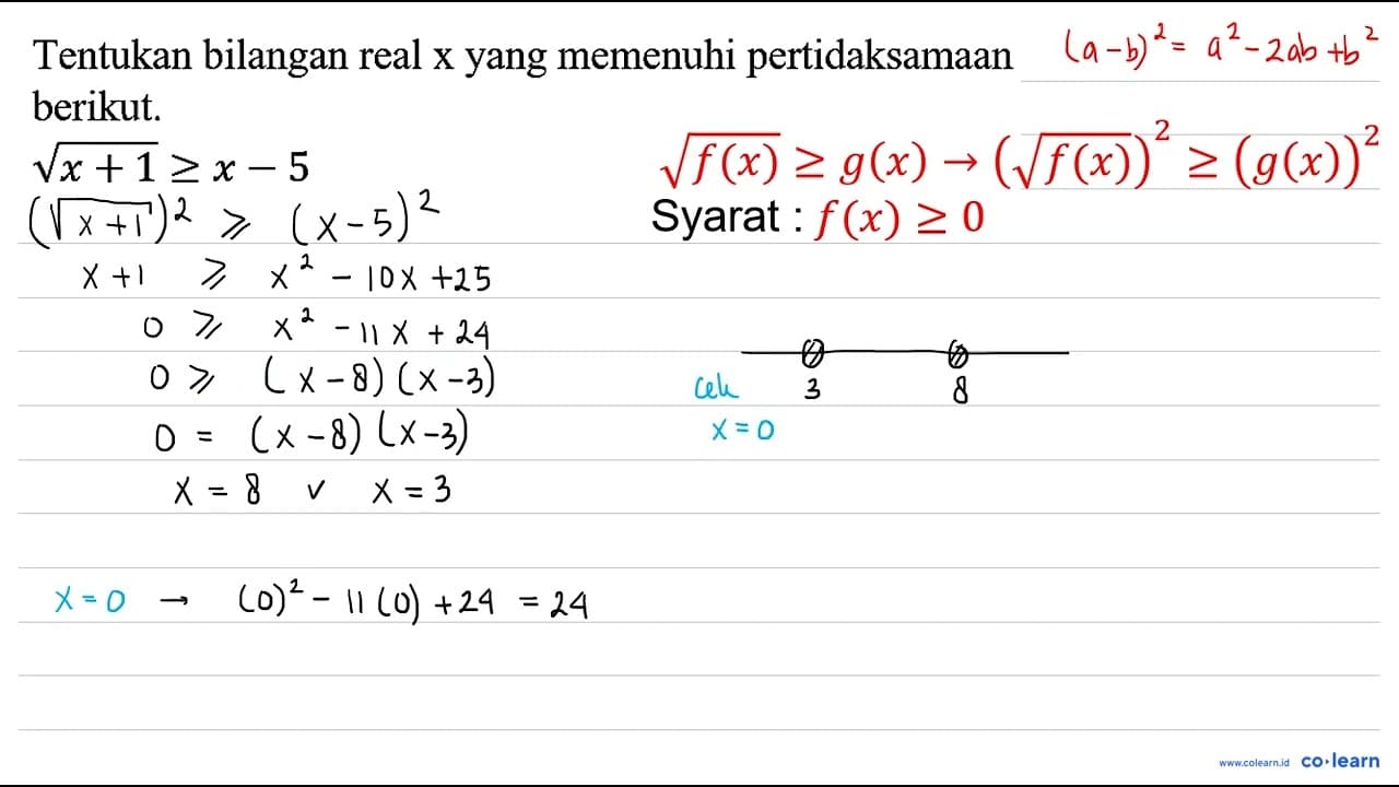 Tentukan bilangan real x yang memenuhi pertidaksamaan