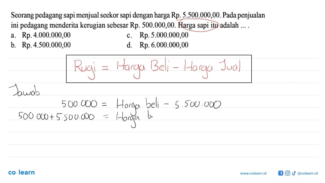 Seorang pedagang sapi menjual seekor sapi dengan harga