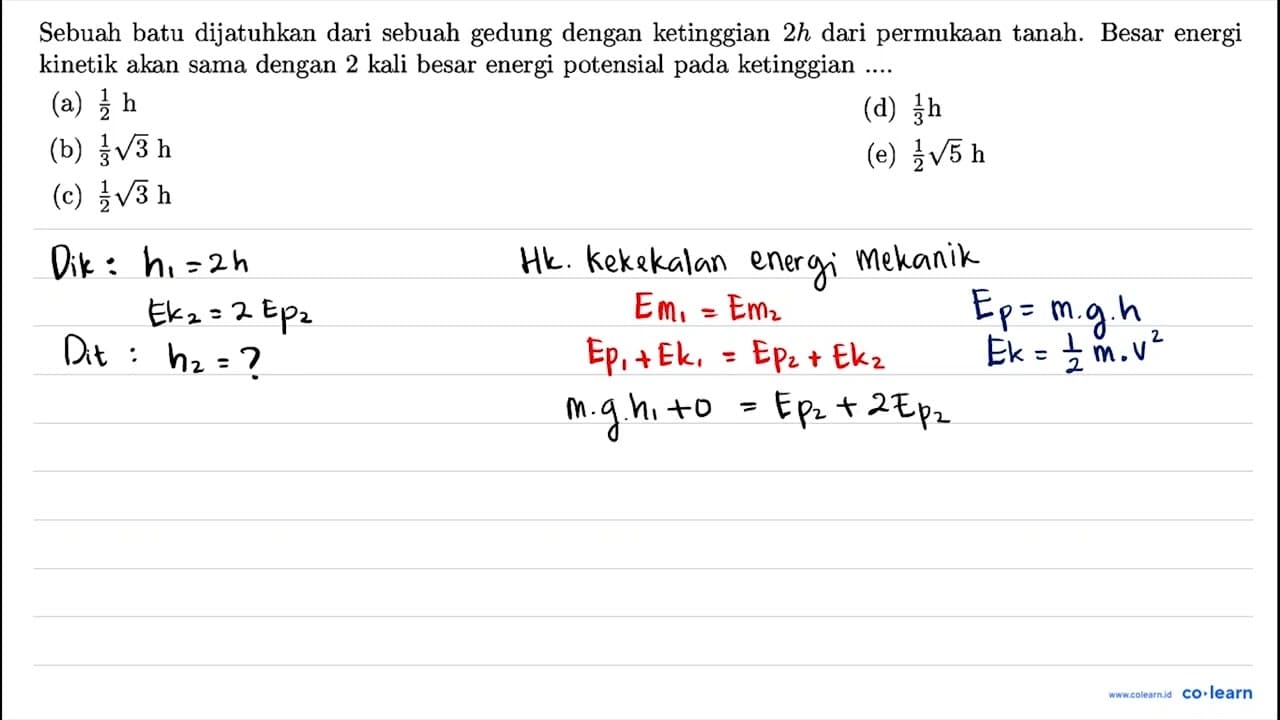 Sebuah batu dijatuhkan dari sebuah gedung dengan ketinggian