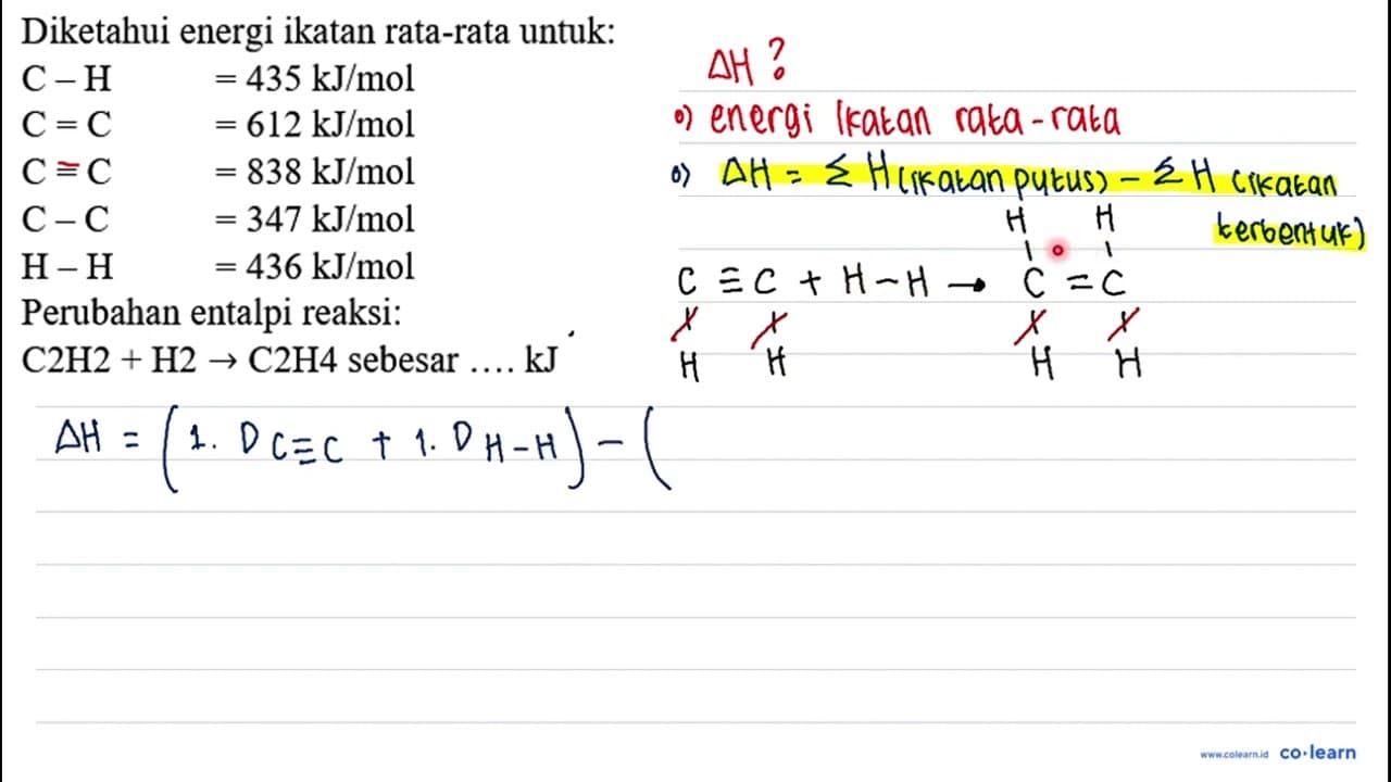 Diketahui energi ikatan rata-rata untuk: C-H =435 kJ / mol