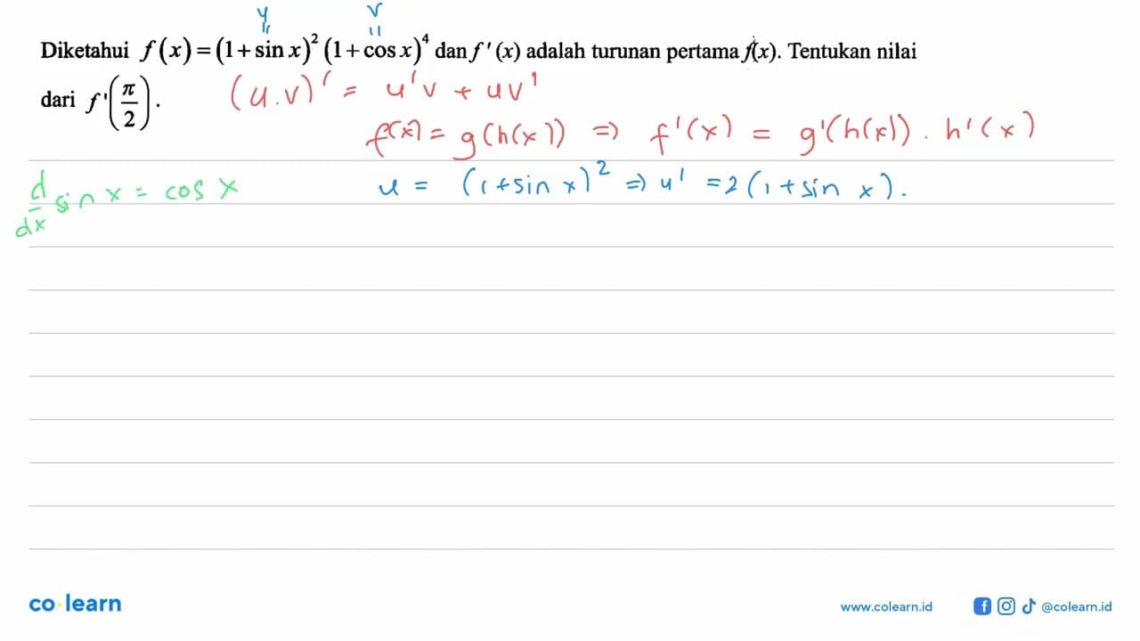 Diketahui f(x)= (1+sin x)^2 (1+cosx)^4 dan f'(x) adalah