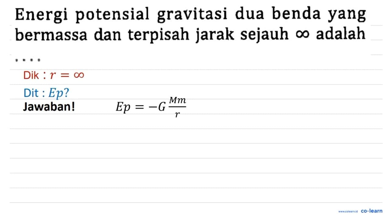 Energi potensial gravitasi dua benda yang bermassa dan