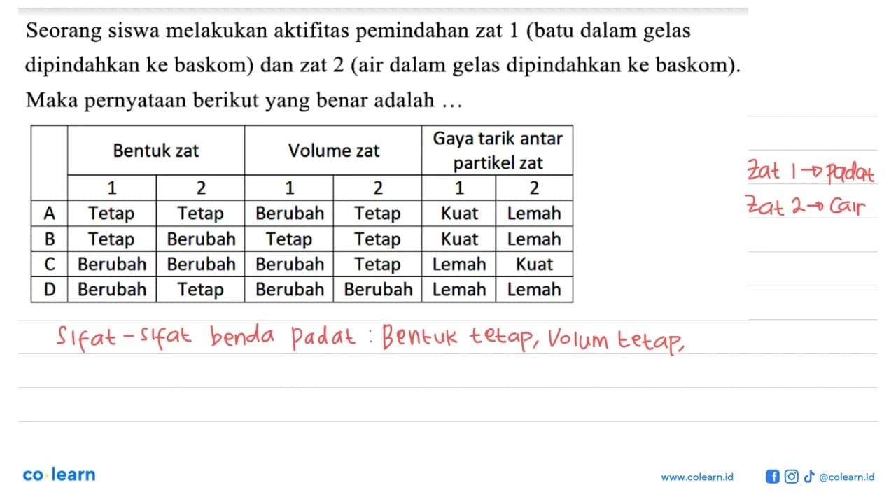 Seorang siswa melakukan aktifitas pemindahan zat 1 (batu