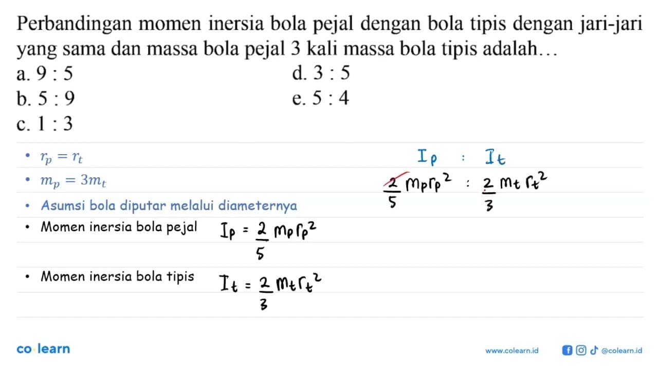 Perbandingan momen inersia bola pejal dengan bola tipis