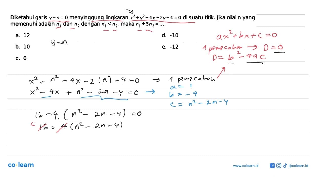 Diketahui garis y-n=0 menyinggung lingkaran