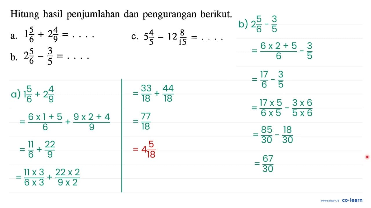 Hitung hasil penjumlahan dan pengurangan berikut. a. 1