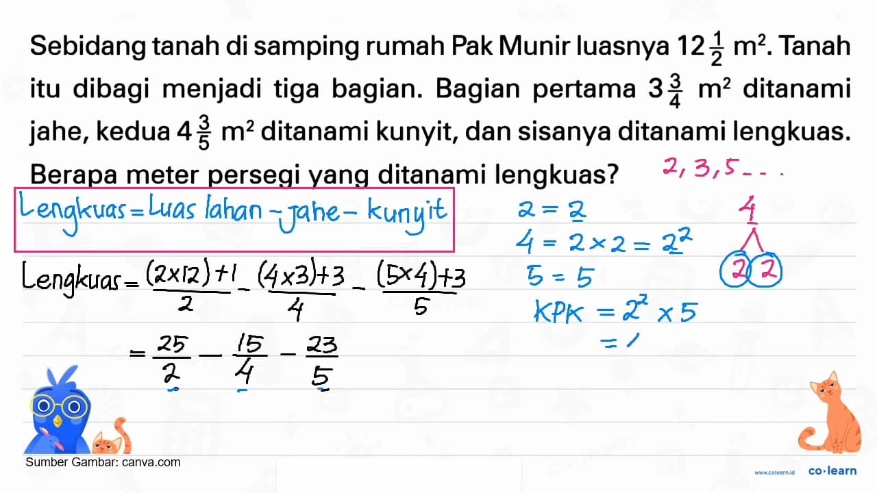 Sebidang tanah di samping rumah Pak Munir luasnya 12 1/2