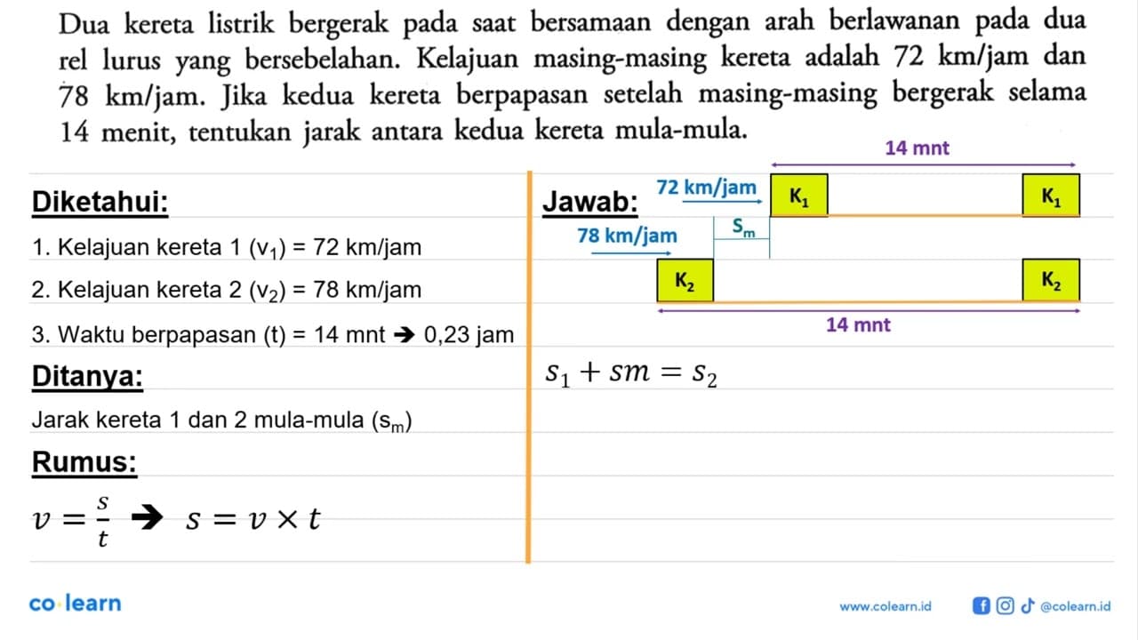 Dua kereta listrik bergerak pada saat bersamaan dengan arah