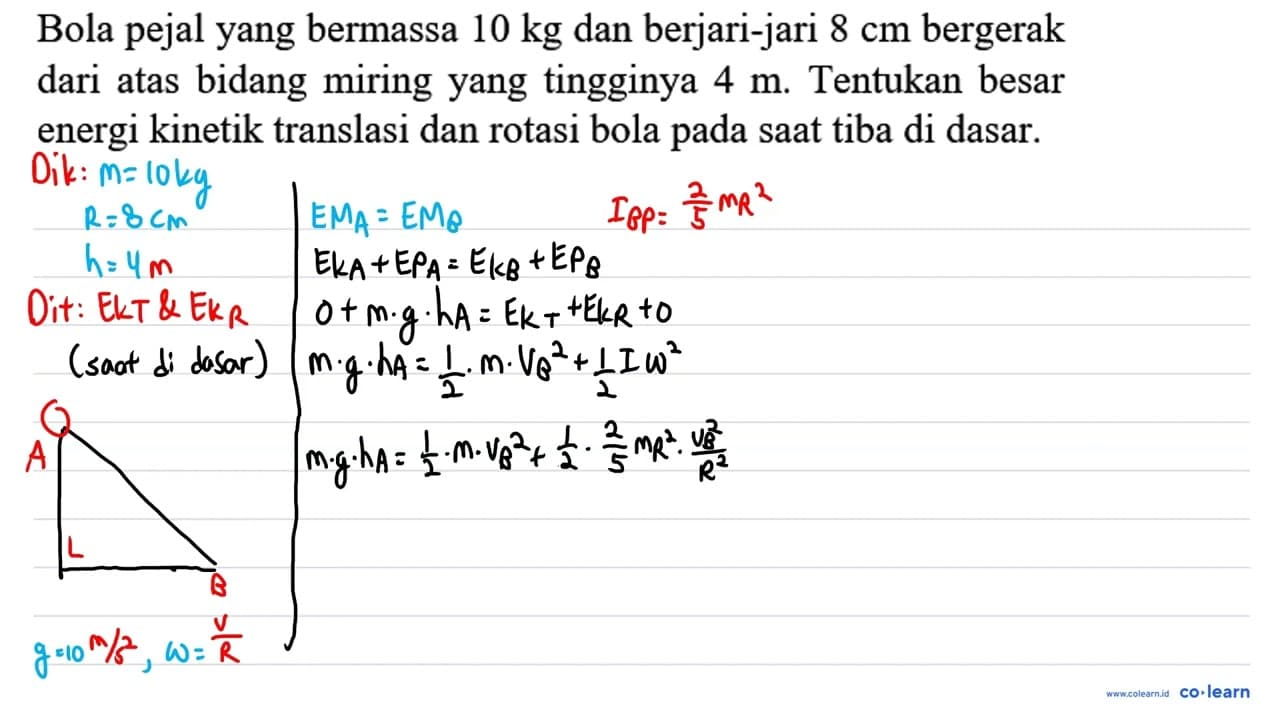 Bola pejal yang bermassa 10 kg dan berjari-jari 8 cm