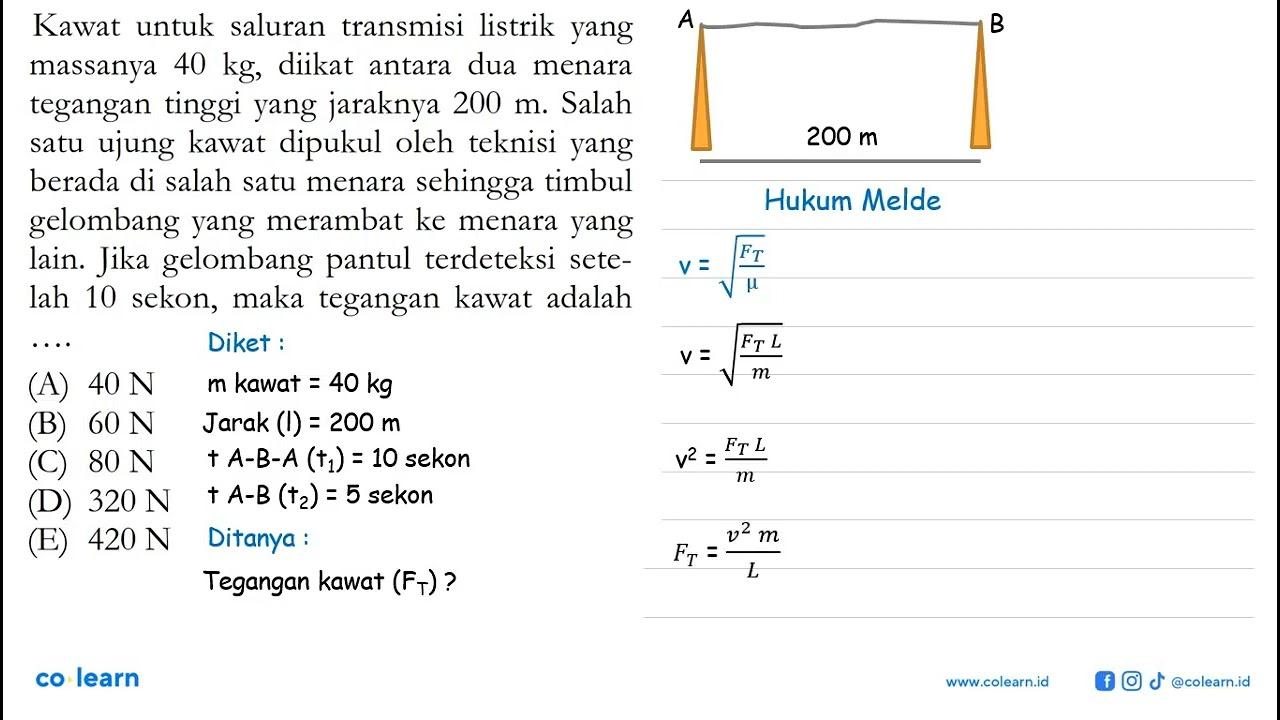 Kawat untuk saluran transmisi listrik yang massanya 40 kg ,