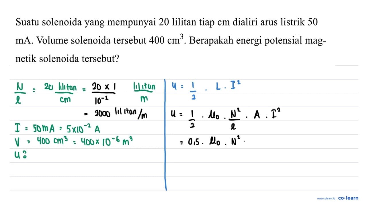 Suatu solenoida yang mempunyai 20 lilitan tiap cm dialiri