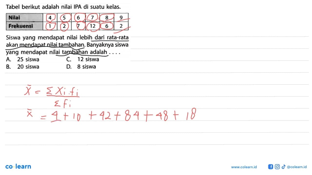 Tabel berikut adalah nilai IPA di suatu kelas. Nilai 4 5 6