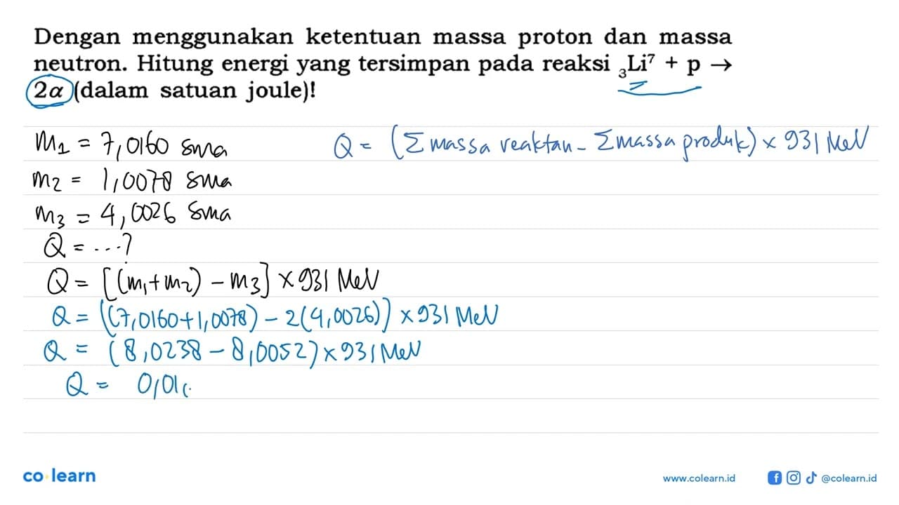 Dengan menggunakan ketentuan massa proton dan massa