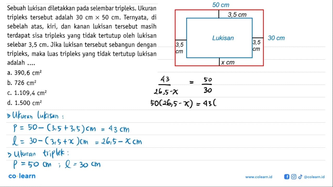 Sebuah lukisan diletakkan pada selembar tripleks. Ukuran