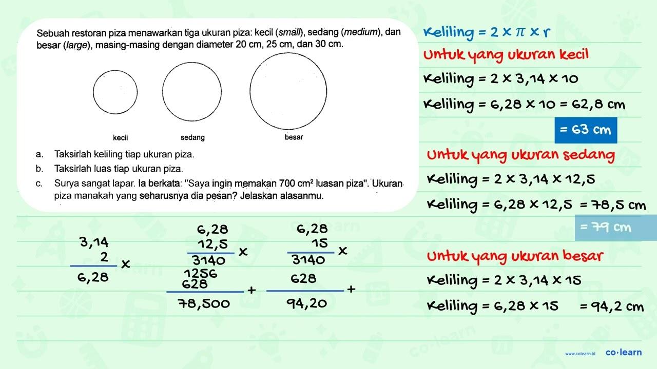 Sebuah restoran piza menawarkan tiga ukuran piza: kecil