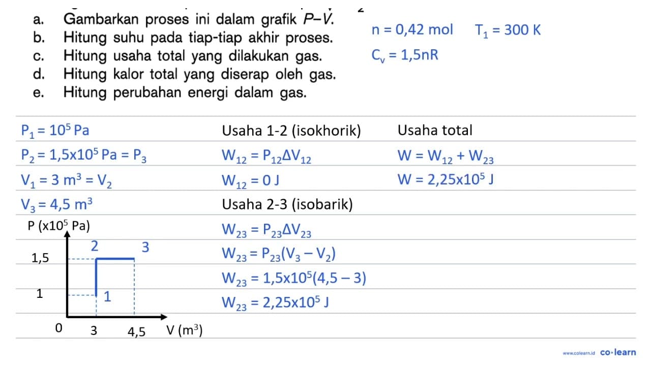 Sebanyak 0,42 mol gas ideal monoatomik dengan tekanan 10^5