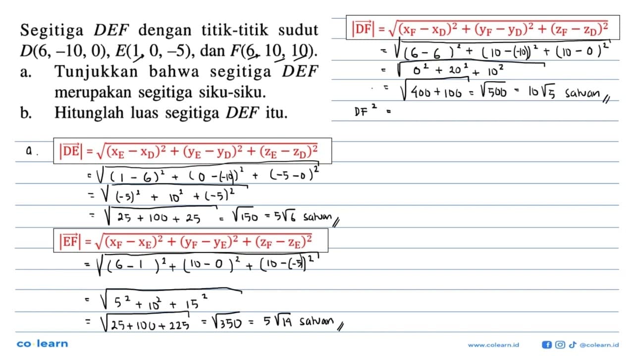 Segitiga DEF dengan titik-titik sudut D(6,-10,0),