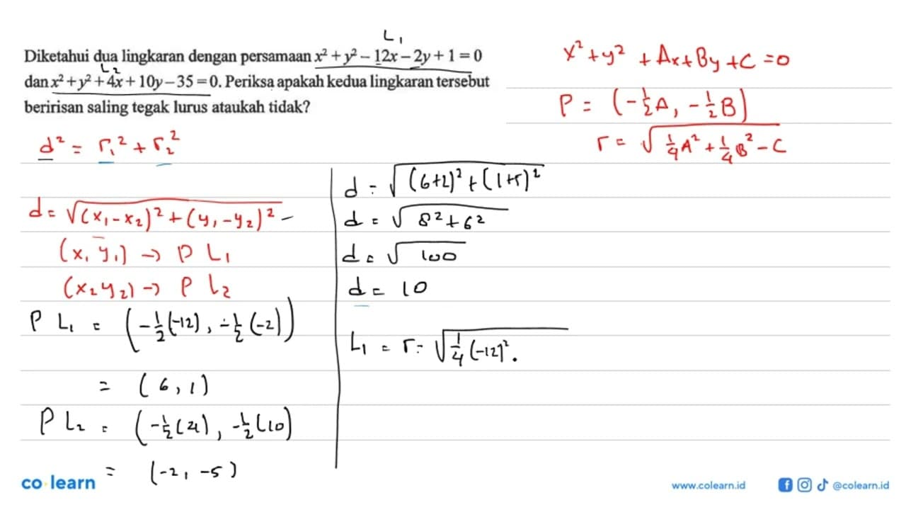 Diketahui dua lingkaran dengan persamaan x^2+y^2-12x-2y+1=0